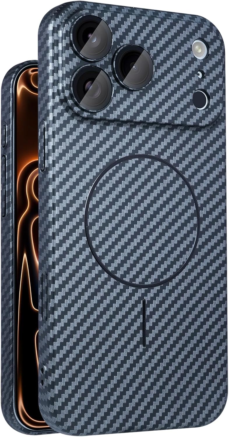 Magnetic Case for iPhone 17/17Air/17Pro/17Pro Max, Protect Scratches Slim, Carbon Fiber Texture Cover, Frosted Anti-Fingerprint Case(Silver,17 Air)