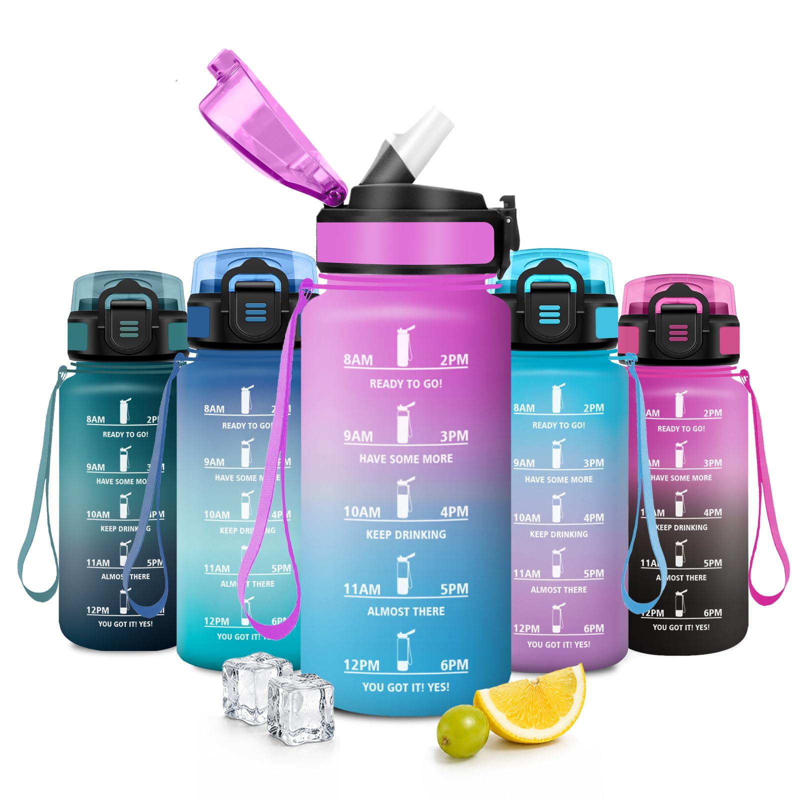 JAPORIA 500ml Water Bottle with Straw Motivational Water Bottle with Time Scale BPA Free Reusable for School, Office, Hiking