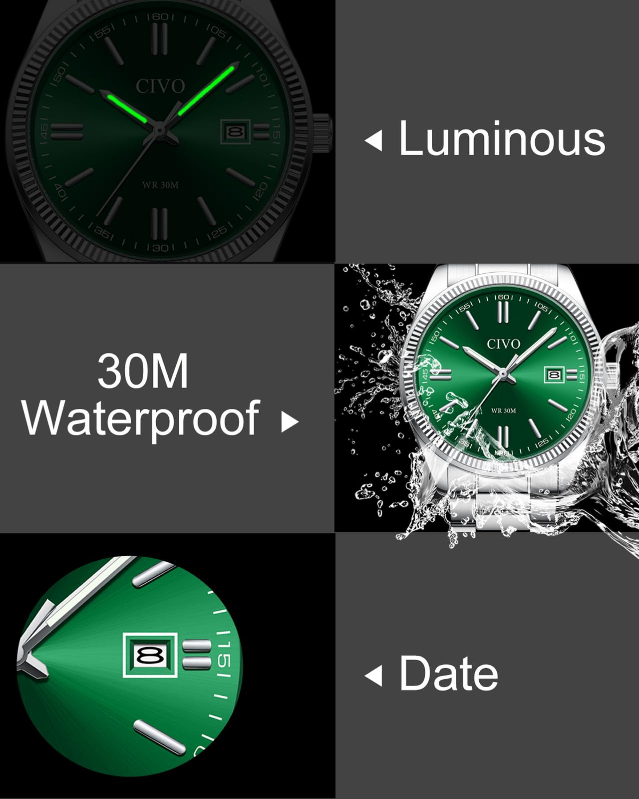 CIVO Analog Mens Watches Silver: Wrist Watches with Date Easy to Read - Dress Stainless Steel Watch for Men Gifts for Husband Father at Birthday Anniversary