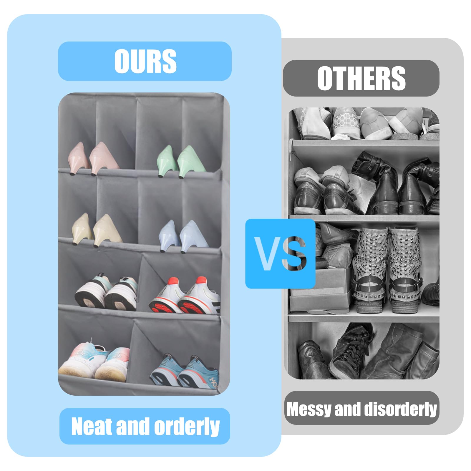 1 confezione organizer per scarpe da appendere sopra la porta scarpiera con 16 tasche portascarpe per armadio e dormitorio, organizer per scarpe (grigio)
