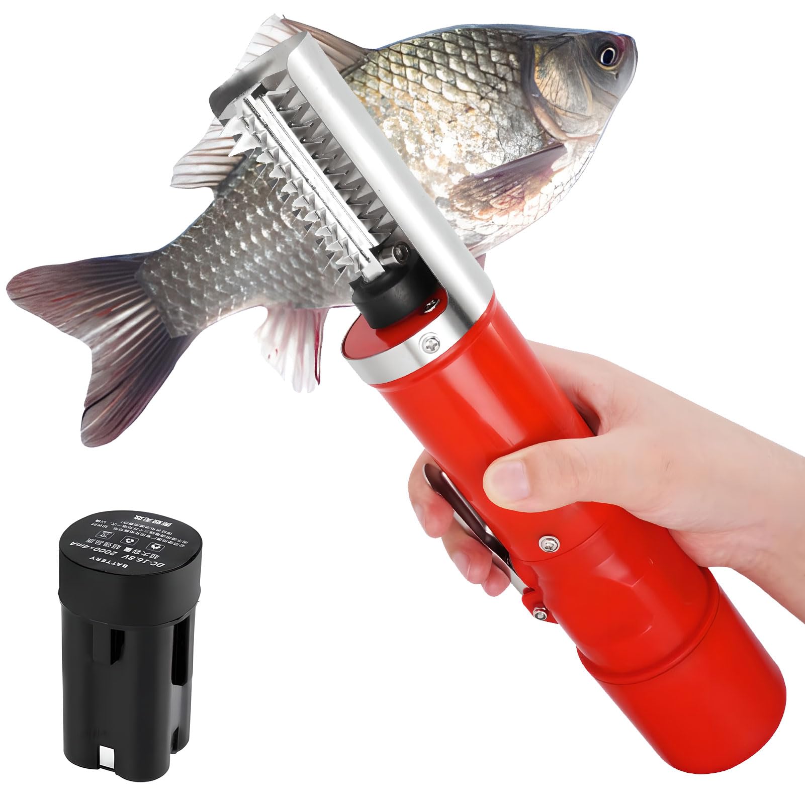 Strumento elettrico per la rimozione del pesce senza fili e impermeabile, ricaricabile con 2 batterie e testine di taglio per una rapida pulizia e decalcificazione della pelle dei pesci
