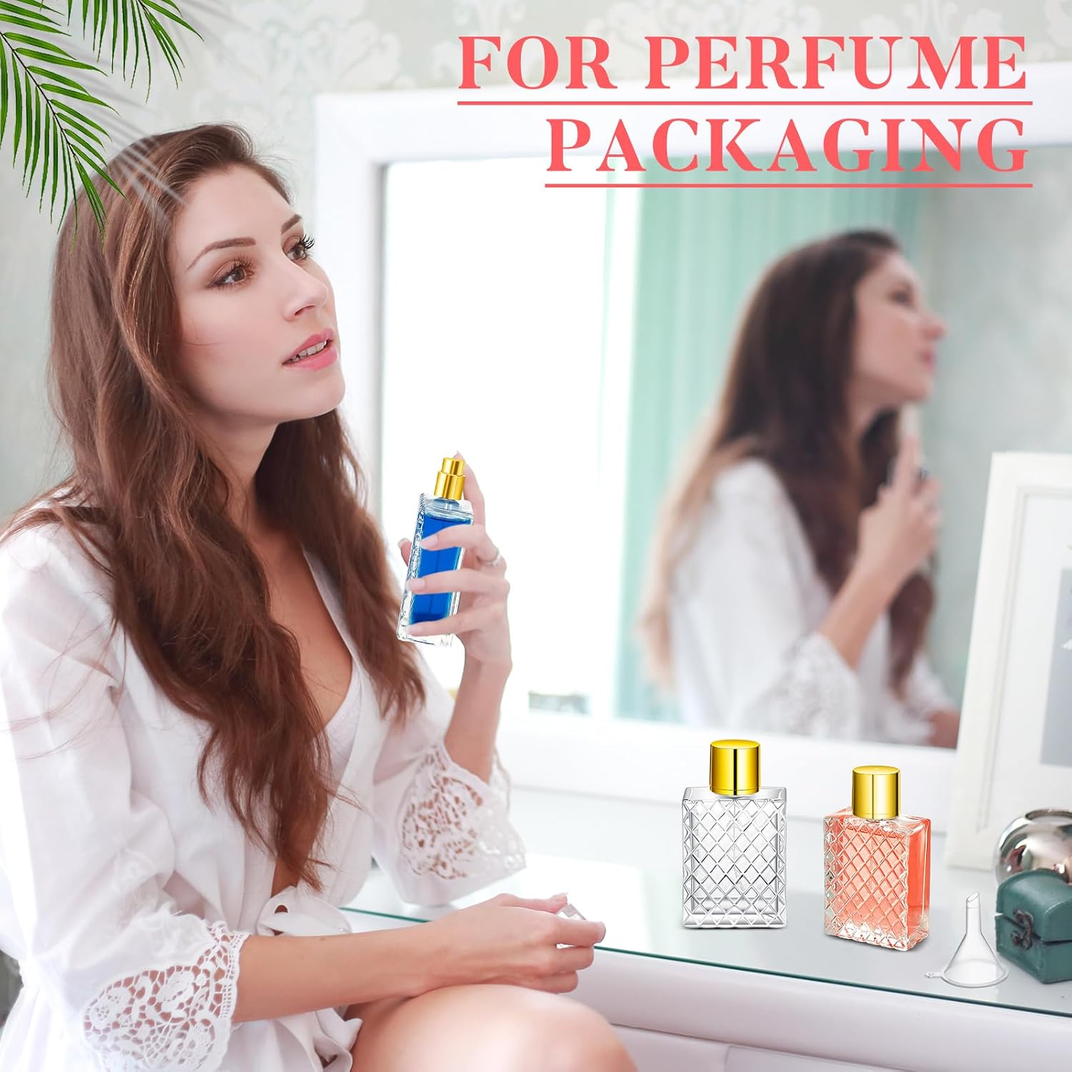 Zhehao 10 Pcs 100ml 3.4 oz Glass Perfume Bottles Refillable Fine Mist Atomizer Spray Bottle with 10 Funnel Filler Empty Portable Perfume Atomizer Clear Essential Oil Container with Sprayer (Gold)