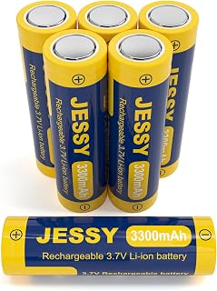 JESSY 6 Pack 3.7Volt Rechargeable Battery Flat Top, 3.7V Lithium Batteries 3300mAh High Capacity for LED Flashlights, Headlights