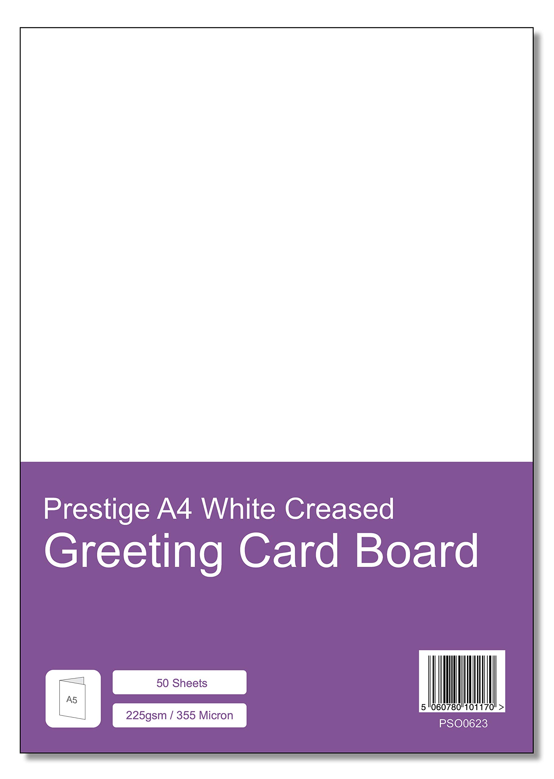 Prestige A4 Creased for Folding to A5 Blank Christmas Greeting Card/Crafting Board - 225gsm / 355 Micron - 50 Sheets per Pack