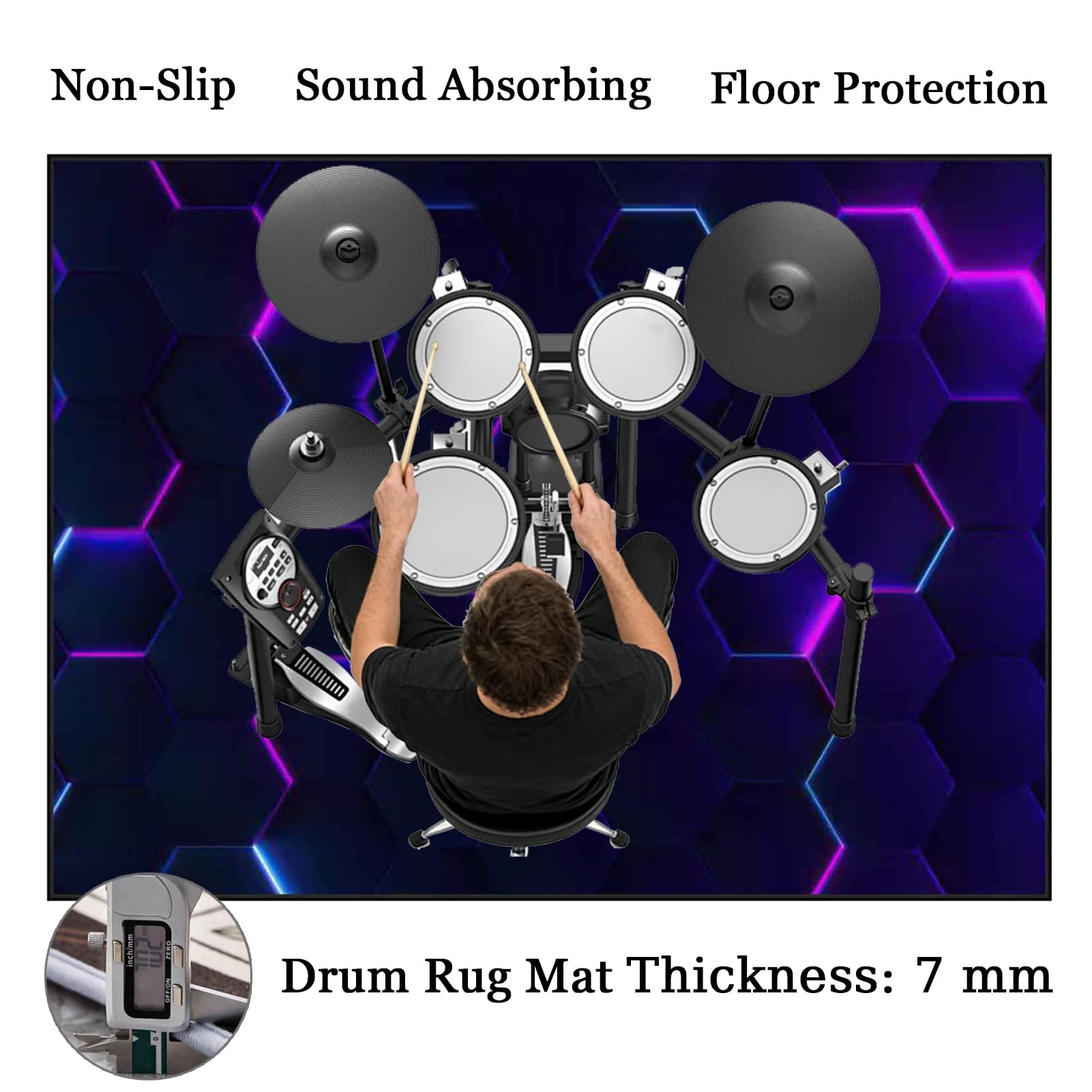 180 x 140 cm Dywan z baterią elektroniczną Dźwiękoszczelny Antypoślizgowy Dywan Pochłaniający Akustyczny Profesjonalna mata do instrumentów muzycznych do instrumentów muzycznych do gitary basowej