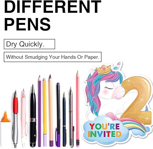 Miniatura 9 de Lindas invitaciones de unicornio para 6 fiesta con sobres, juego de 20 invitaciones de unicornio de seis formas, invitaciones para niñas de sexto