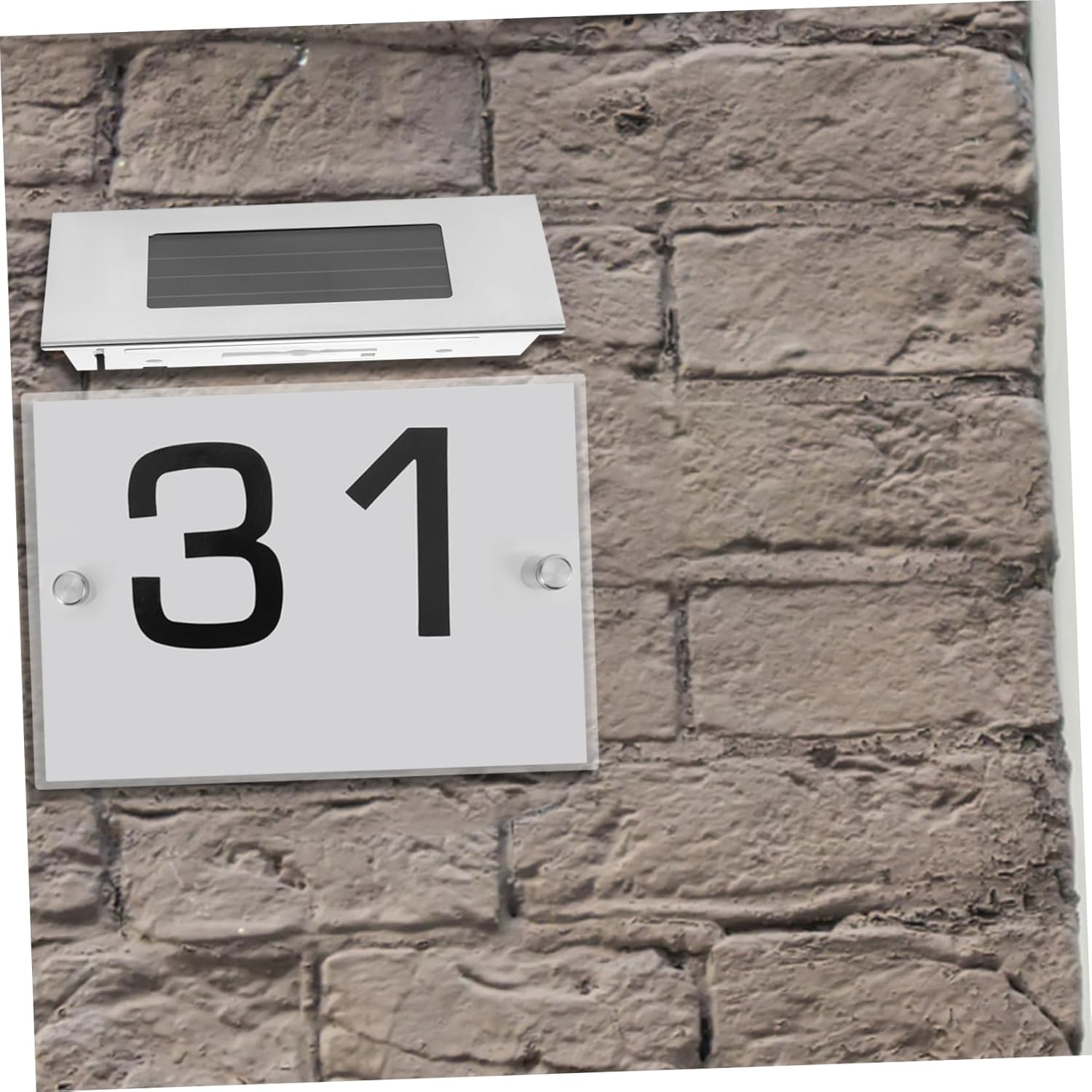 POPETPOP 3sets Solar Powered Number Sign Stainless Steel Address Plaque Light Sensor for Visibility Outdoor Use Solar Doorplate Light for Home Address Display