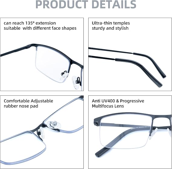 Men's Classic Reader,ultralight Half Frame Progressive Multifocus Reading Glasses 1.0