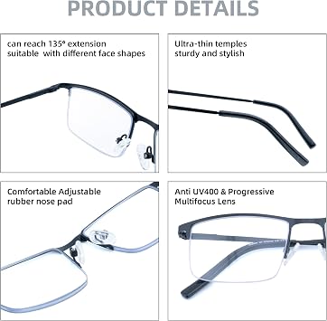Men's Classic Reader,ultralight Half Frame Progressive Multifocus Reading Glasses 1.0