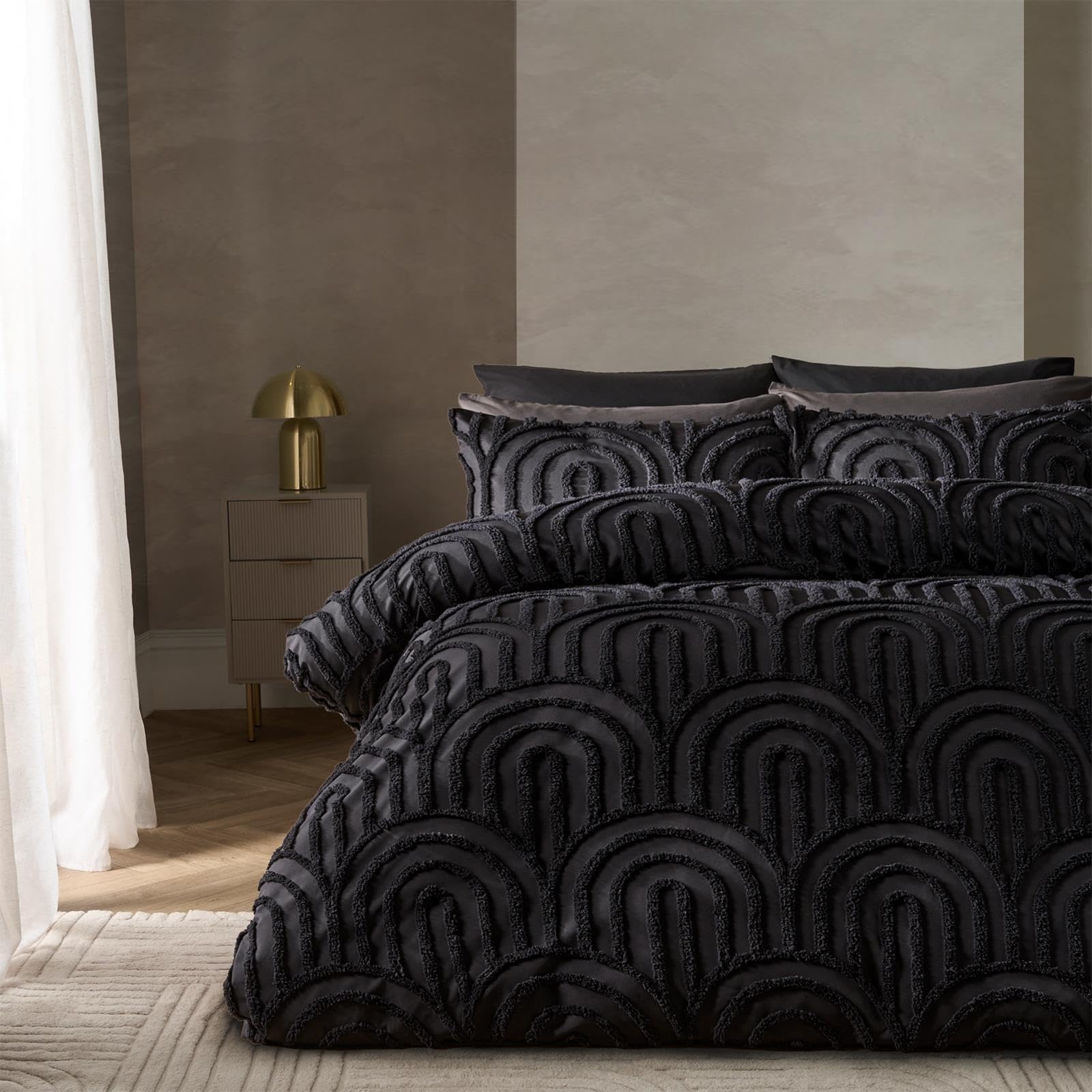 Ohs Black Double Duvet Cover Set Tufted Arches, Super Soft Cosy Warm Decorative Double Duvet Set Stylish Comfy Easy Care Bedding With Matching Pillowcases,