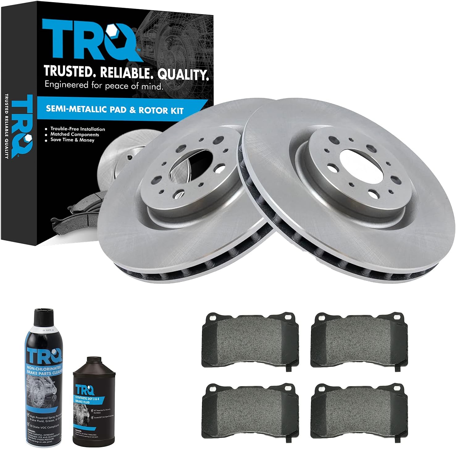 TRQ Front Brake Pad & Rotor Kit Brake Chemical Kit Brake Pads Brake Rotor Semi-Metallic Compatible with 2004-2007 Volvo S60 V70