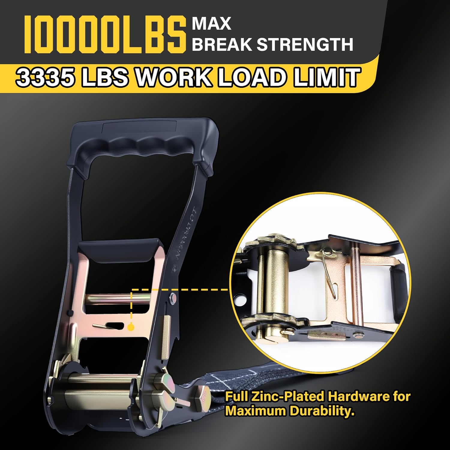 Ratchet Straps 2 inch x 20 FT, Heavy Duty Ratcheting Tie Down Straps with Double J Hook, 10000 LBS Break Strength, Cargo Ratchet Strap for Moving Trailer Motorcycle UTV Car Roof, 2 Pack - Image 2