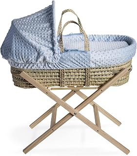 Clair de Lune Moisés Dimple Palm con Soporte Plegable Natural, Color Azul, 75 x 28 cm