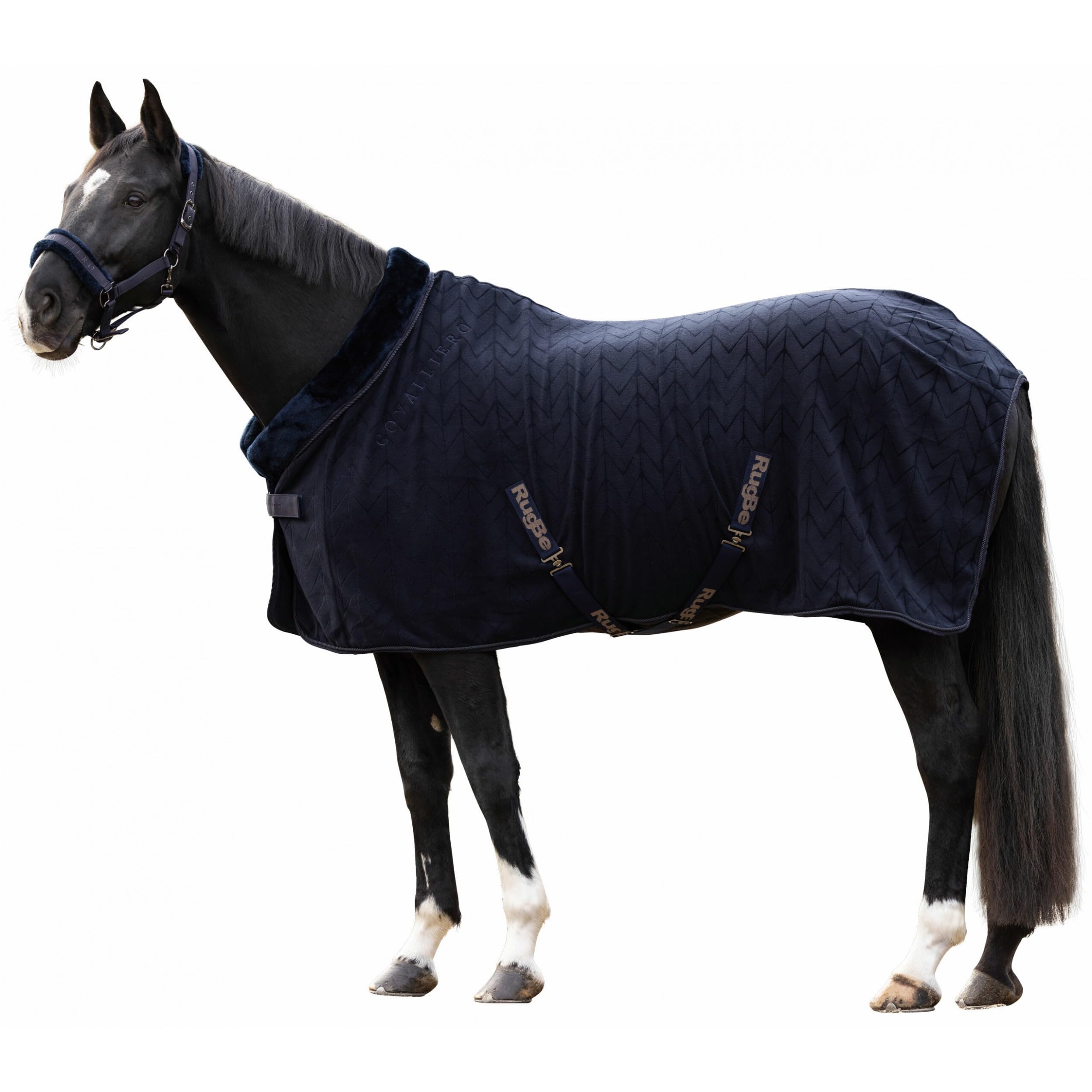 Covalliero - Fleecedecke | Pferde Abschwitzdecke | Transportdecke mit Brustschnalle, Schweifriemen & Kreuzgurten | super weich & atmungsaktiv | Pferdedecke in Dark Navy | Größe 125cm