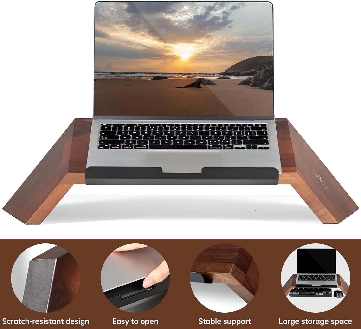 LifeSpan Fitness Ergonomic Wooden Laptop Stand, Desk Riser for 10-17.5" Laptops (19x9.5x3-6", Walnut)