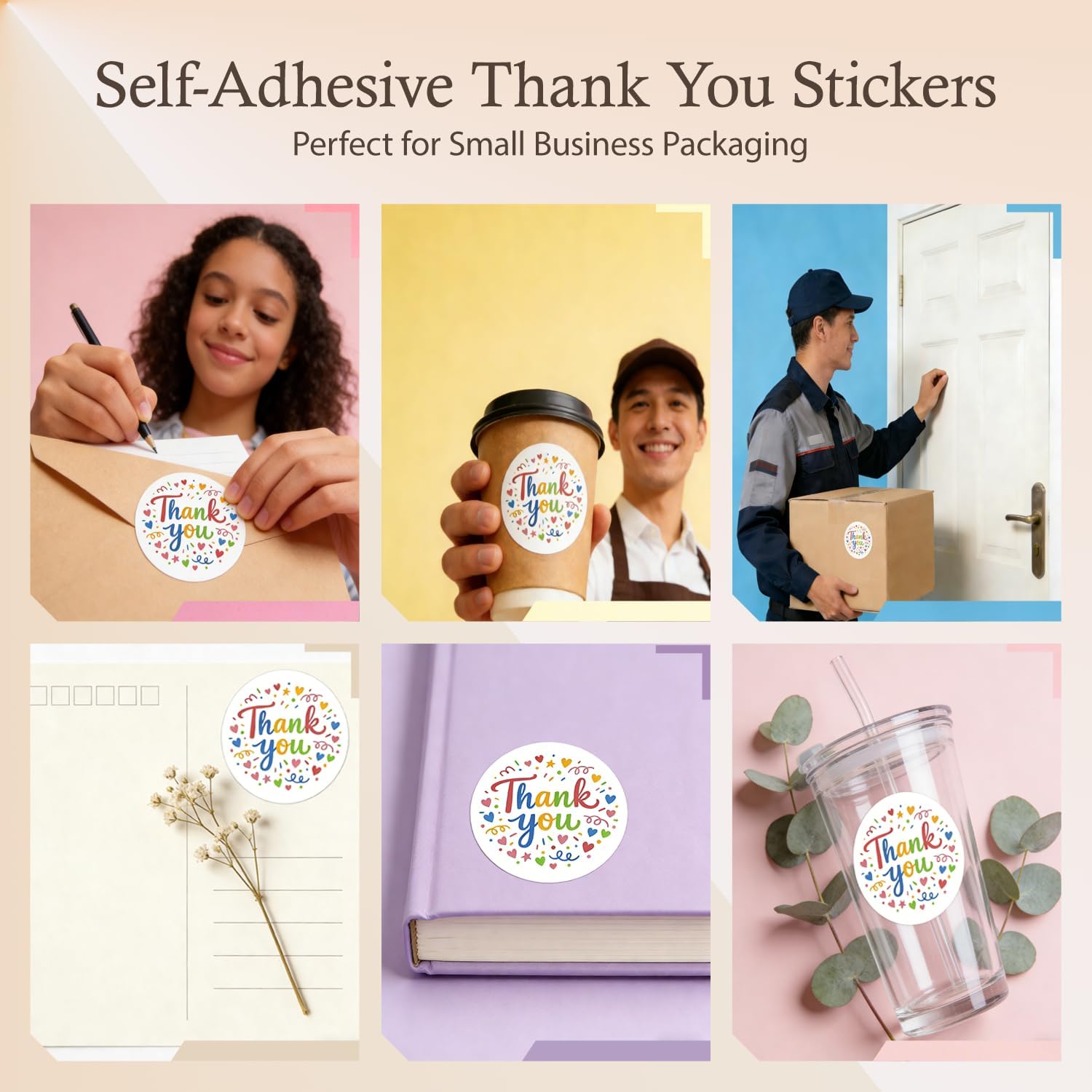 500PCS Thank You Stickers Roll, 1.5Inch Colorful Handwritten Thank You Stickers, Round Waterproof Stickers for Handmade, Gift Packaging, Party Favors & Small Business Orders