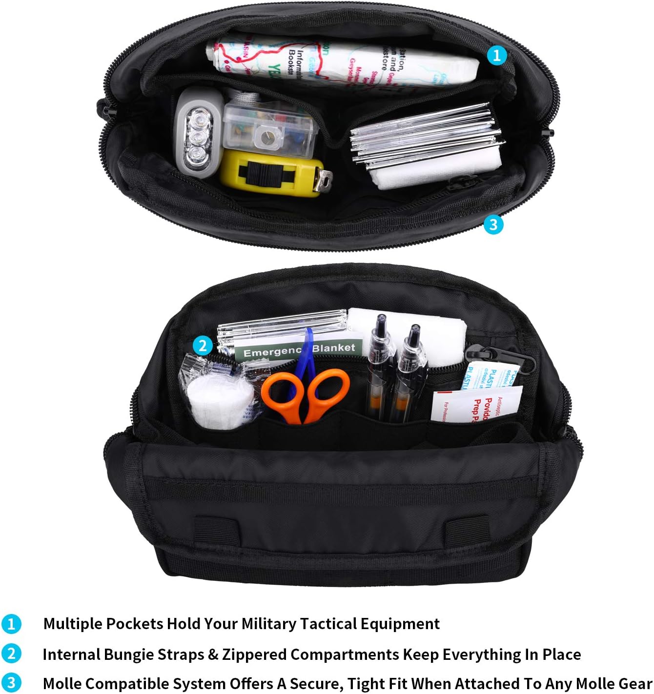 Gonex Tactical Molle Horizontal Admin Pouch, Medical EDC EMT Utility Tool Bag YKK Zippers Shell Design Attachment Pouches for Outdoor Activities Medical Supplies (Bag Only), Black