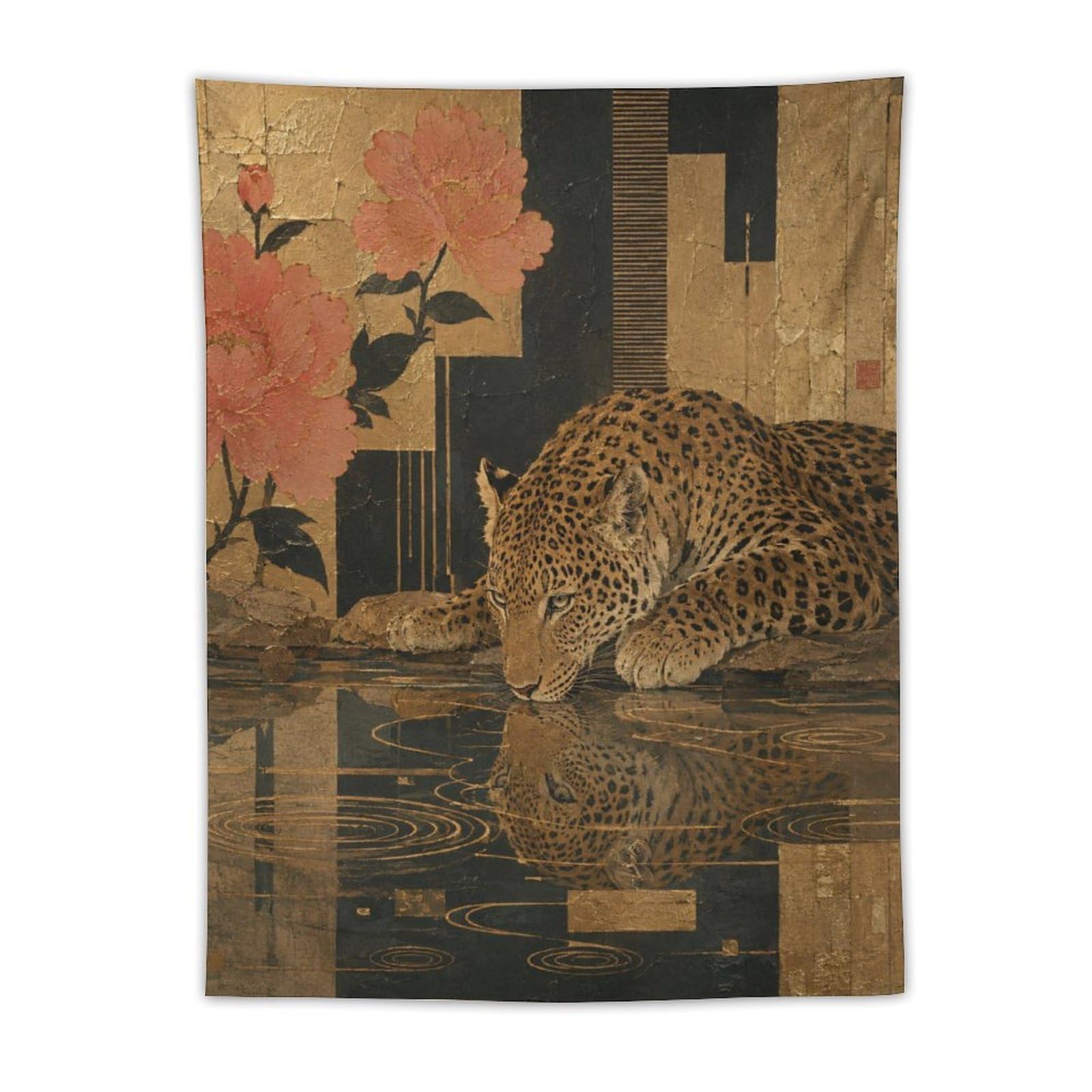 W7C8U2X3 Maximalist Leopard Wall Tapestry, Vintage Poster, Vintage Glamour