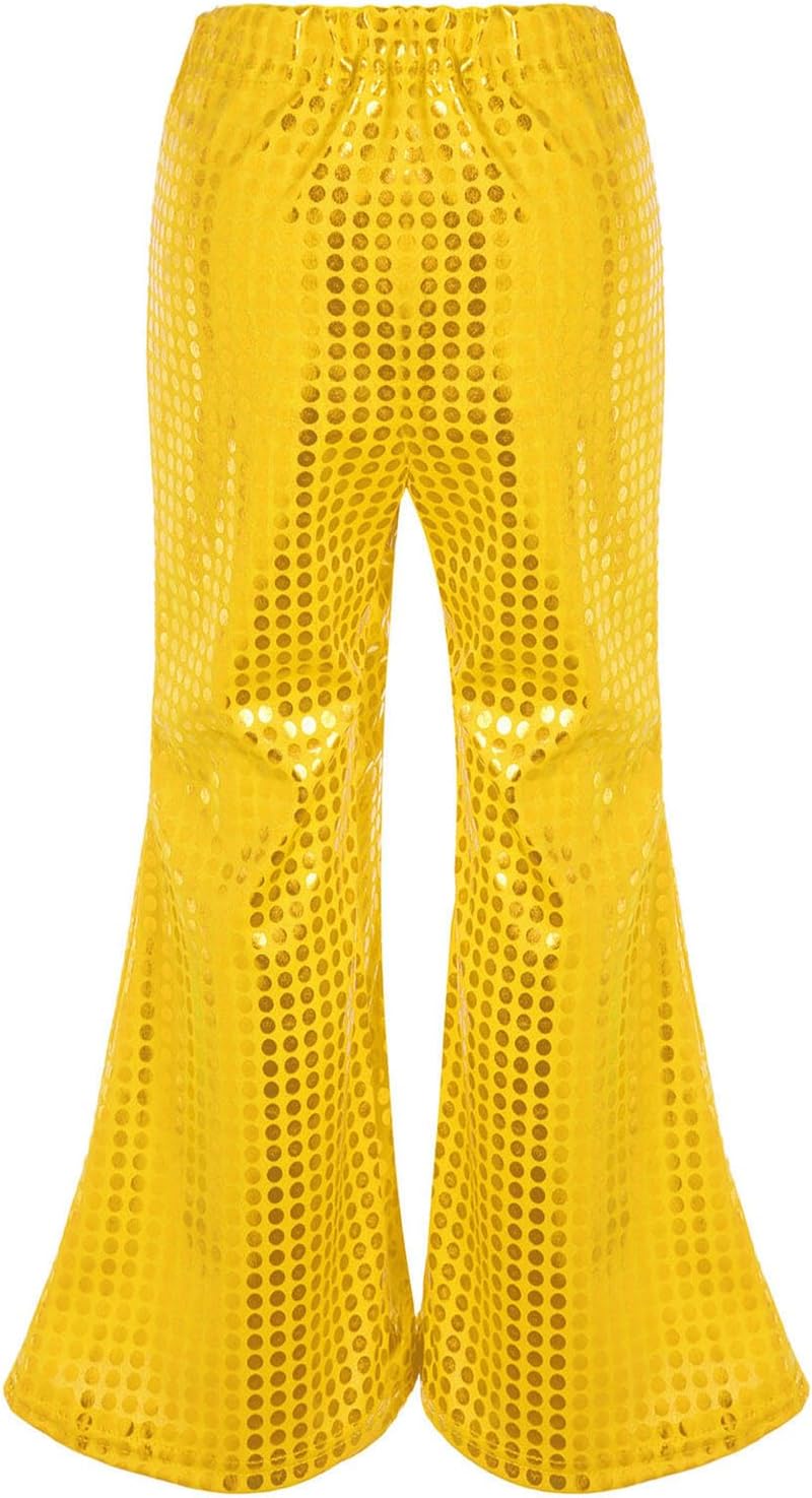 Kids Boys Girls Sequins Flared Pants Elastic High Waisted Shiny Dance Bell-Bottom Trouser Hip Hop Glitter Pants