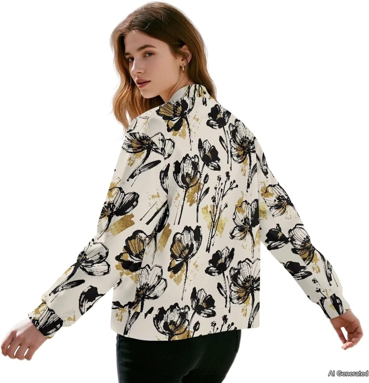 Women's Zip up Sweatshirt Jacket Crewneck Hoodless Running Sweatshirt with Pockets Loose Fit Trendy Coat