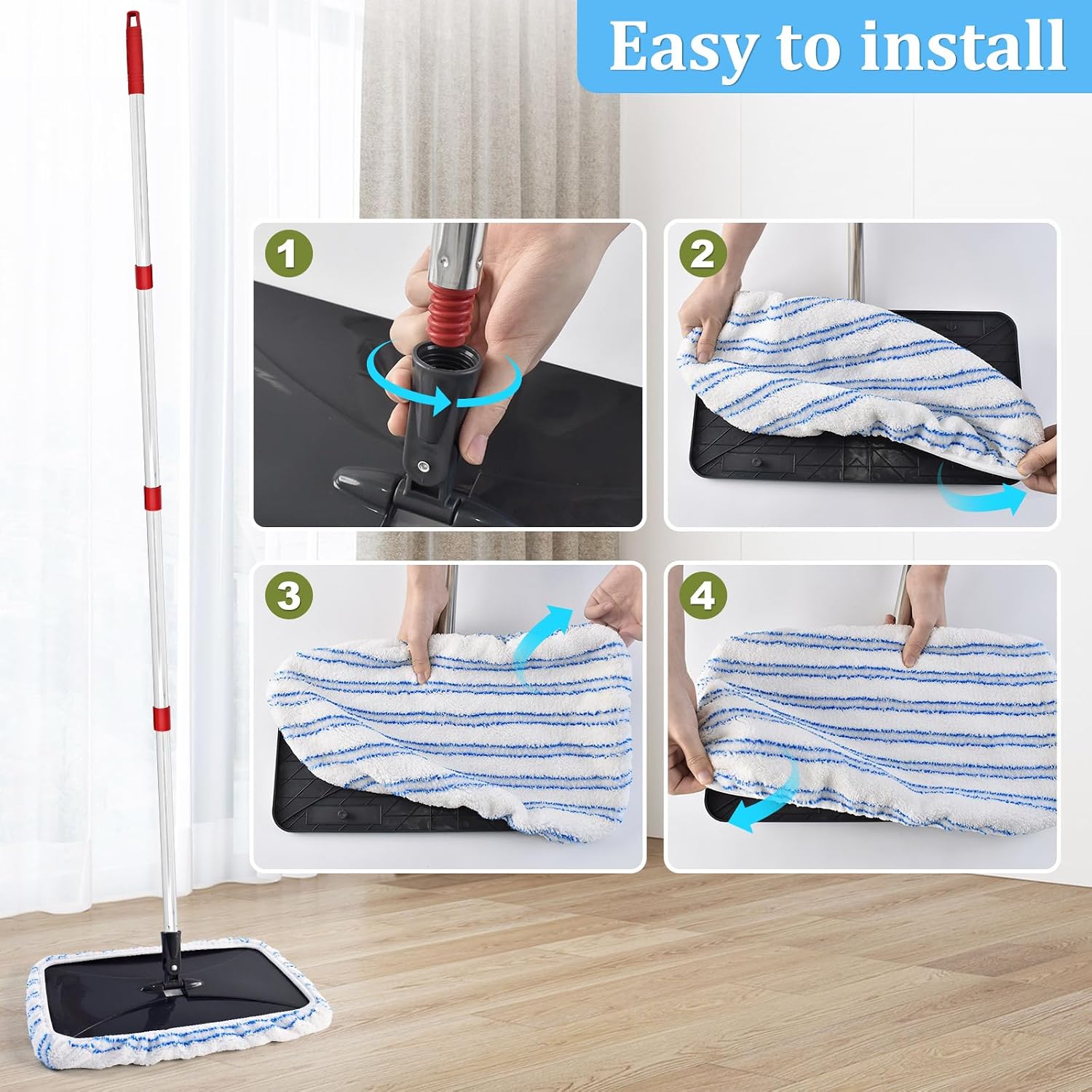 Microfiber & Chenille Mop Head Compatible with O Cedar Hardwood Floor, Large Surface Flat Mop with 4 Reusable Pads,Hardwood Floor Mops for Dry and Wet Use