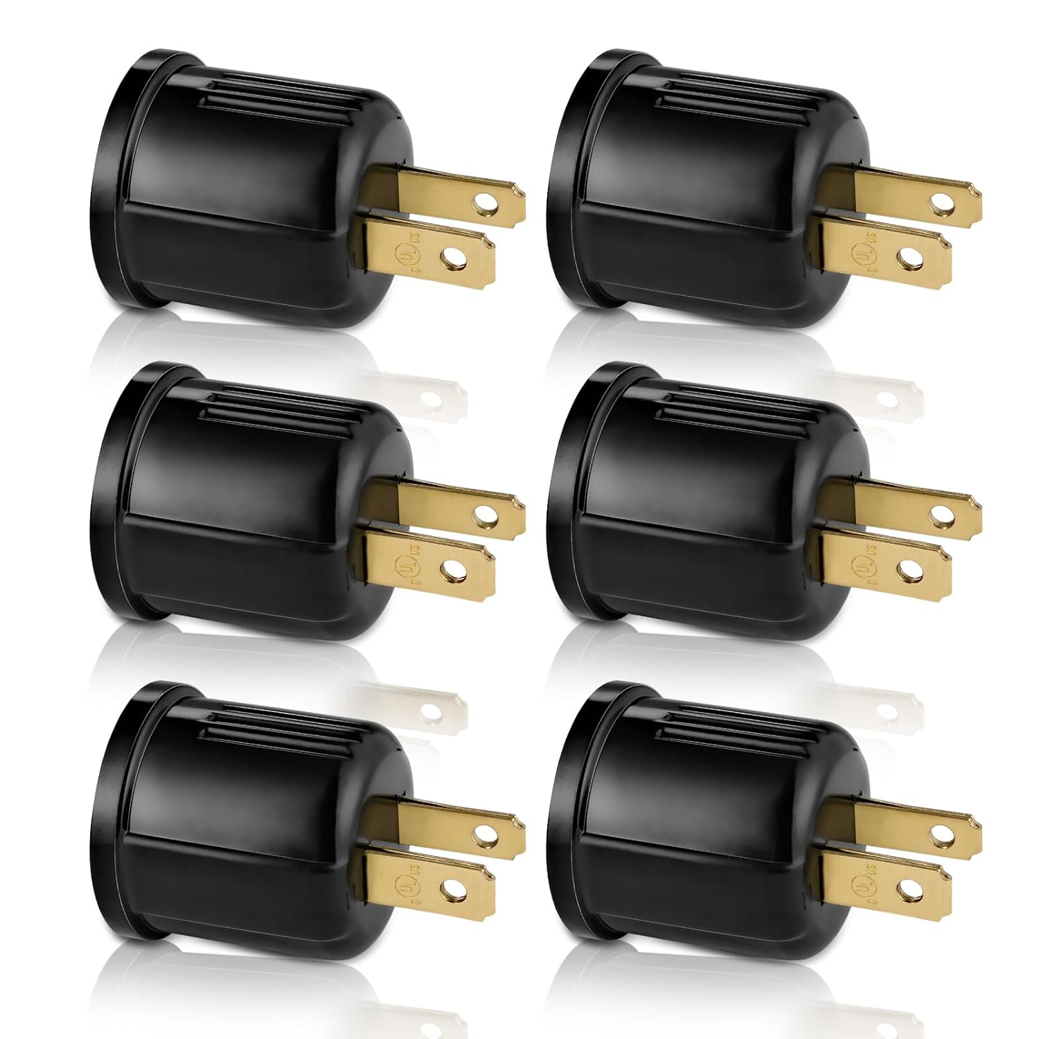 Outlet to Socket Adapter,Plug-in Light Socket,Convert Outlet to Light Bulb Socket,Polarized 2-Prong Outlet to E26 E27 Screw Base Bulb Socket, 660 Watt, 125 Volt, UL Listed (4, Black Color)