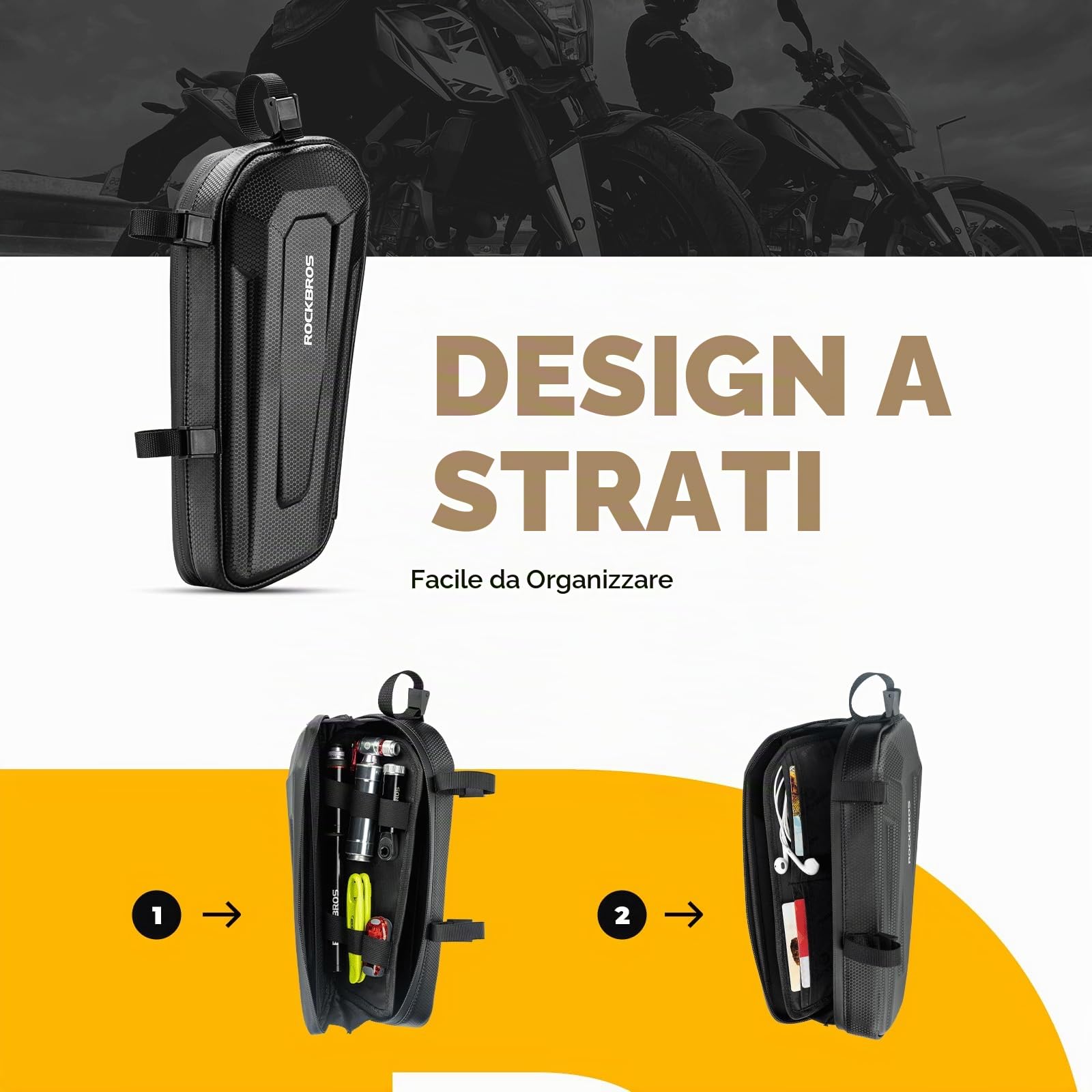 ROCKBROS Borsa da Telaio Moto, Borsa Laterale per Scooter E-bike Bici Elettrica, Impermabile, Grande Capacità 1.5L