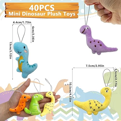 Miniatura 2 de Juego de 40 juguetes de peluche de dinosaurio, lindo llavero de juguete de dinosaurio pequeño para recuerdos de fiesta, llavero adorno para bolsa de