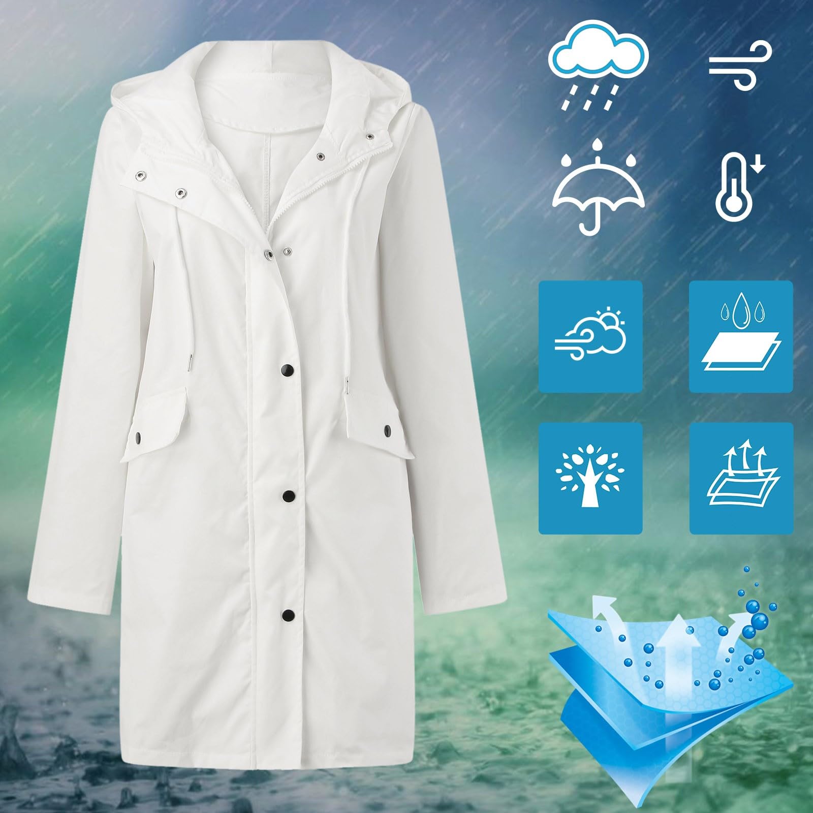 Regenjacke Wasserdicht Atmungsaktiv Damen-Kapuzenpullover wasserdichter Regenmantel solide Jacke Workout Outdoor-Regenjacke für aktive Frauen mit Taschen