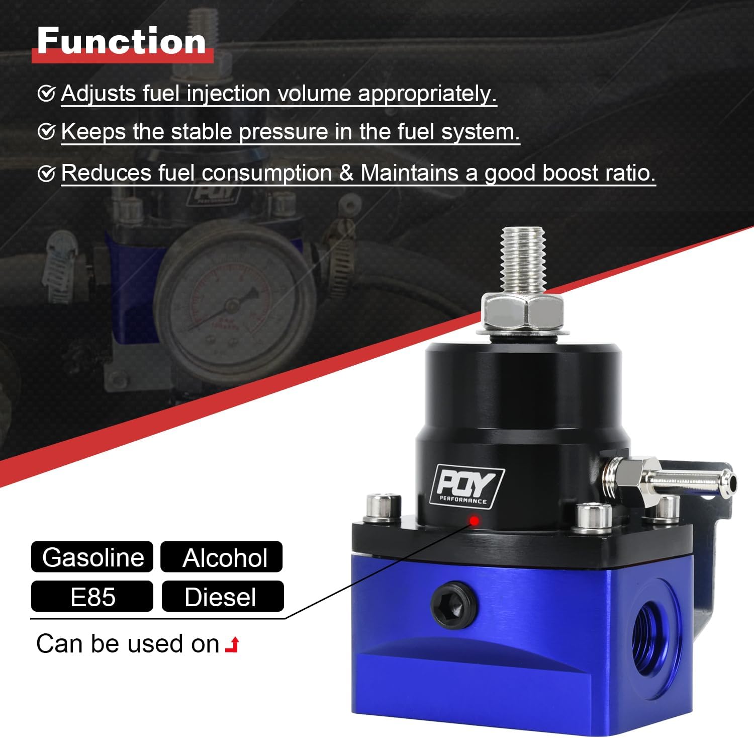 Adjustable Fuel Pressure Regulator Kit 3-70PSI With 6AN Return and 6AN feed Port with AN6-6AN Fuel Line Hoses Connectors (black+blue)