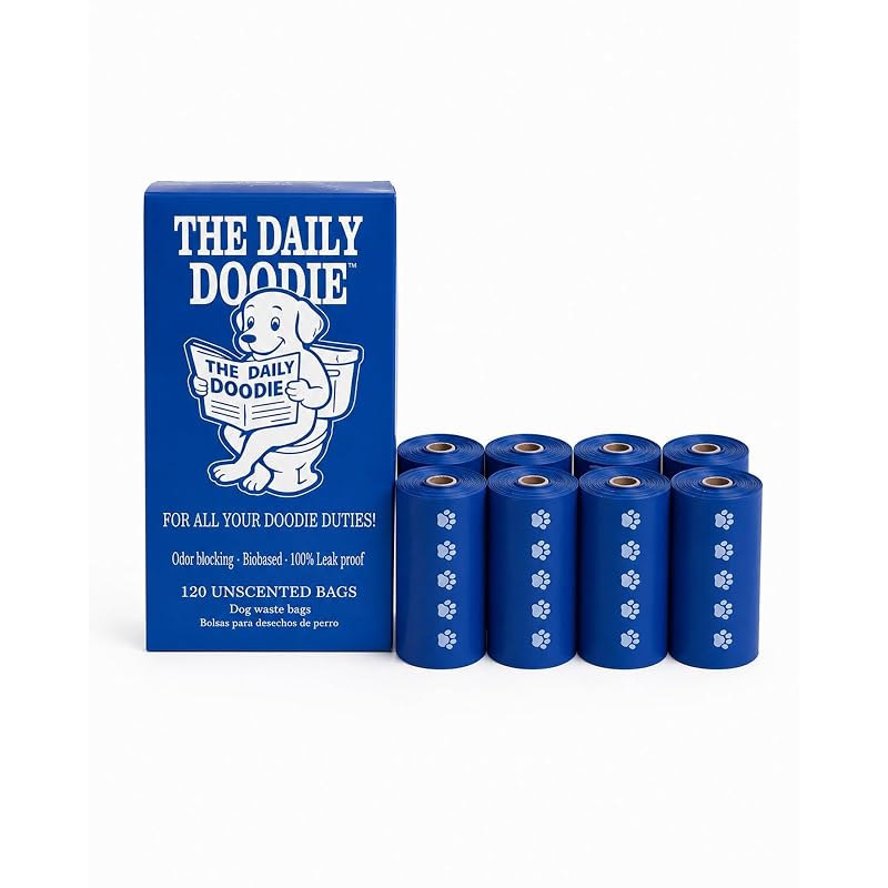 Sacos para fezes de cães compostáveis em casa The Daily Doodie, 25 micrômetros, sem fragrância, 120 unidades