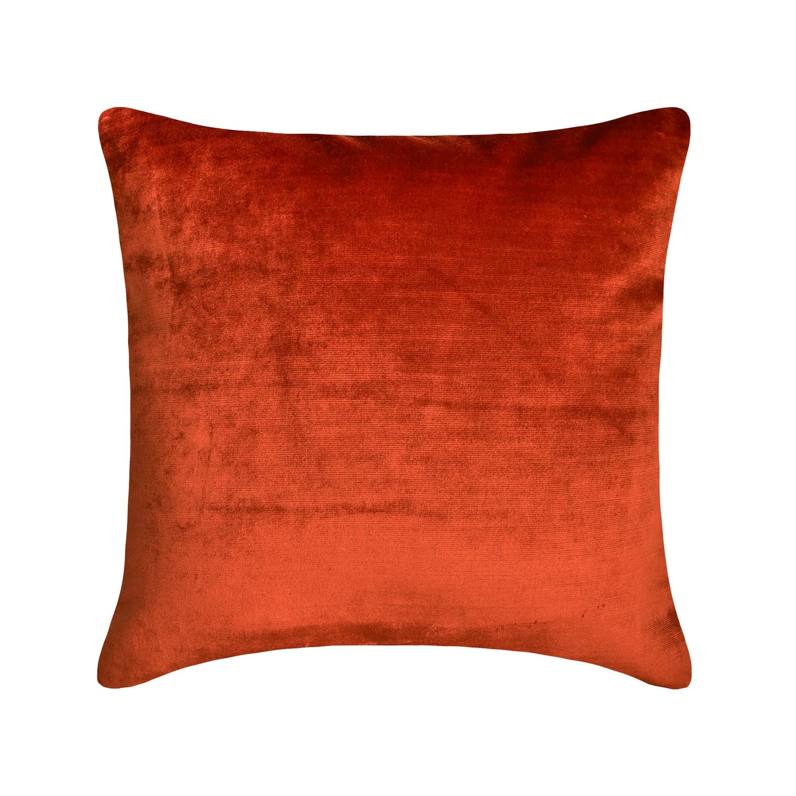 The HomeCentric Decorative Orange Pack of 2, 65x65 cm (26"x26") Toss Euro Shams, Velvet Double Side, Top Zipper Faux Leather Puller Toss Euro Shams, Solid Color Modern Style - Velvet Orange Jules