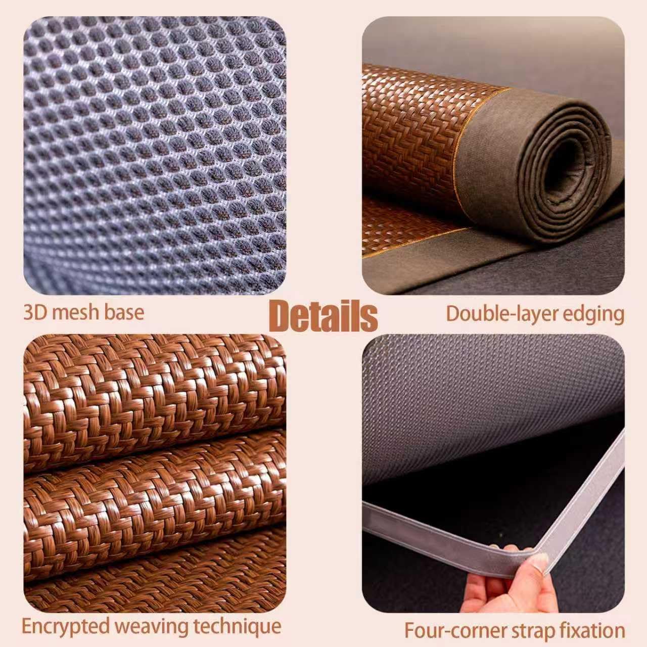 Natural Cool PE Rattan Woven Cooling Mat, Breathable Summer Bed Sheet for Full Size Bed, Foldable Tatami Floor Pad, Easy to Clean & Durable for Bedroom, Living Room, Guest Room,Brown(54 * 75inch)