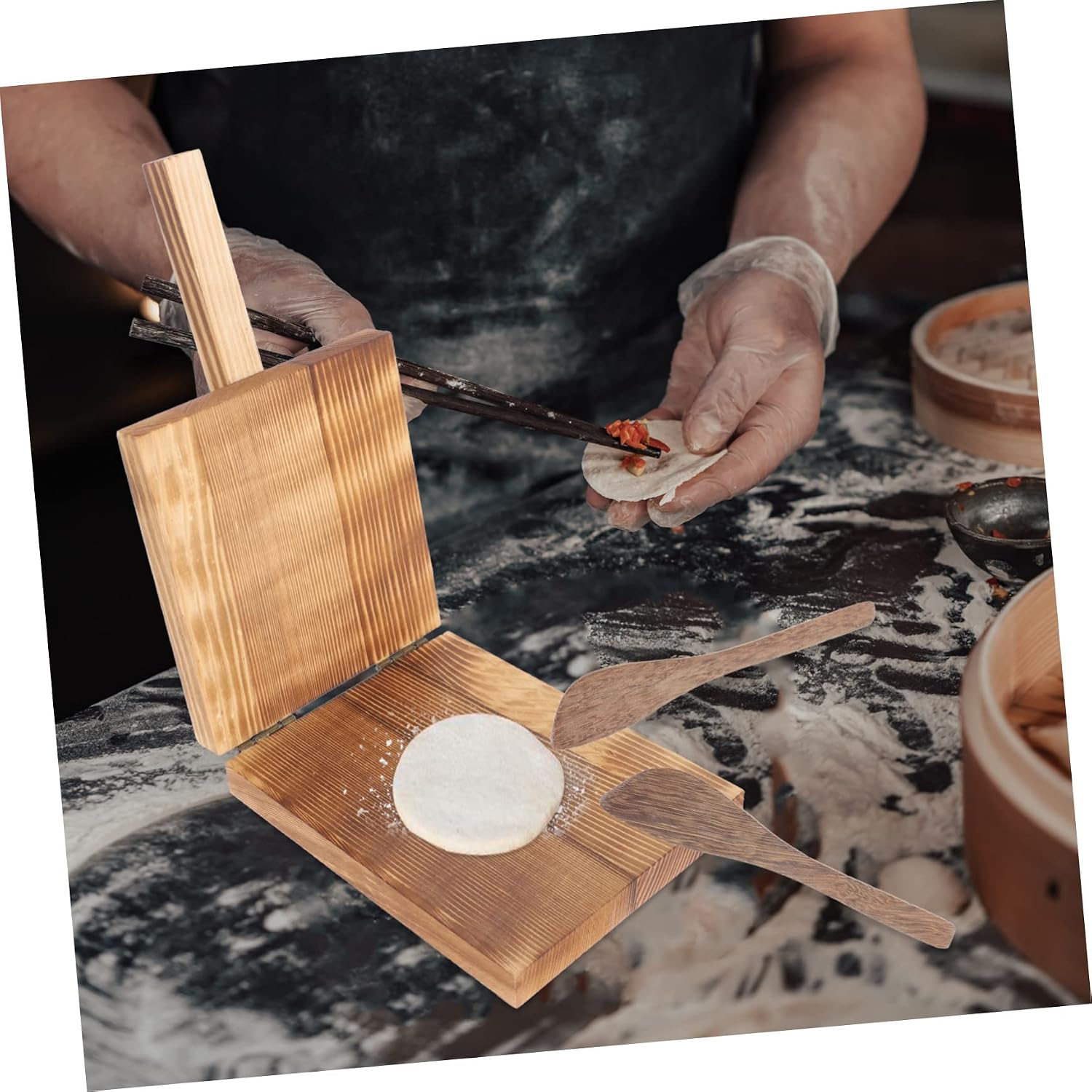 Wooden Dumpling Wrappers Presser Tool, Square Dough Maker