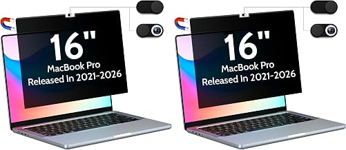 Peslv Magnetic Privacy Screen for MacBook Pro 16 Inch (2021-2026, M1, M2, M3, M4, M5), 16inch Removable Matte Anti Blue Light Glare Private Filter Protector for Mac Pro 16.2" Laptop (Pack of 2)