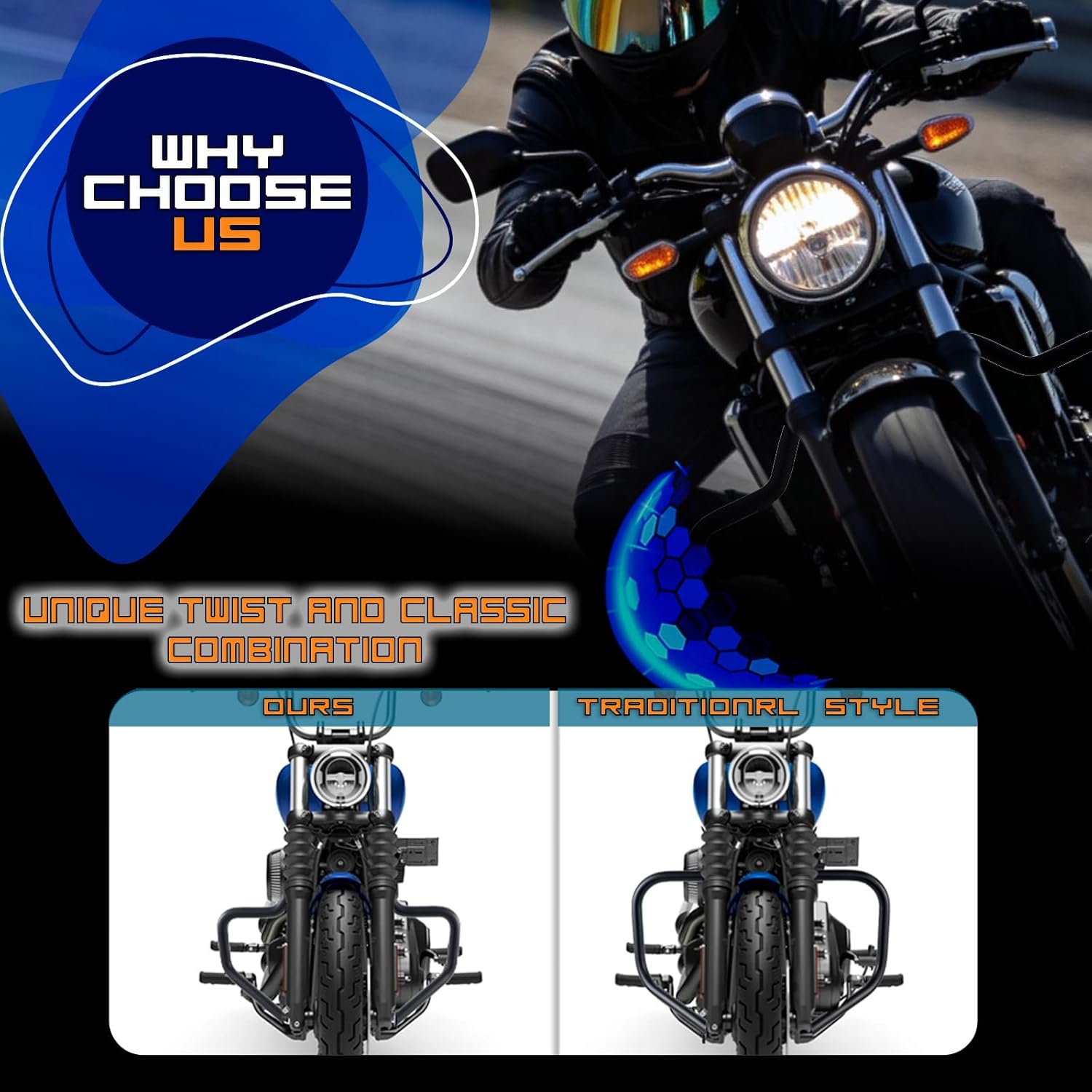 Mustache Crash Bar Engine Guard Highway Bar Compatible with Kawasaki Vulcan 900 VN900 Custom Classic 2006-23 (Chrome)