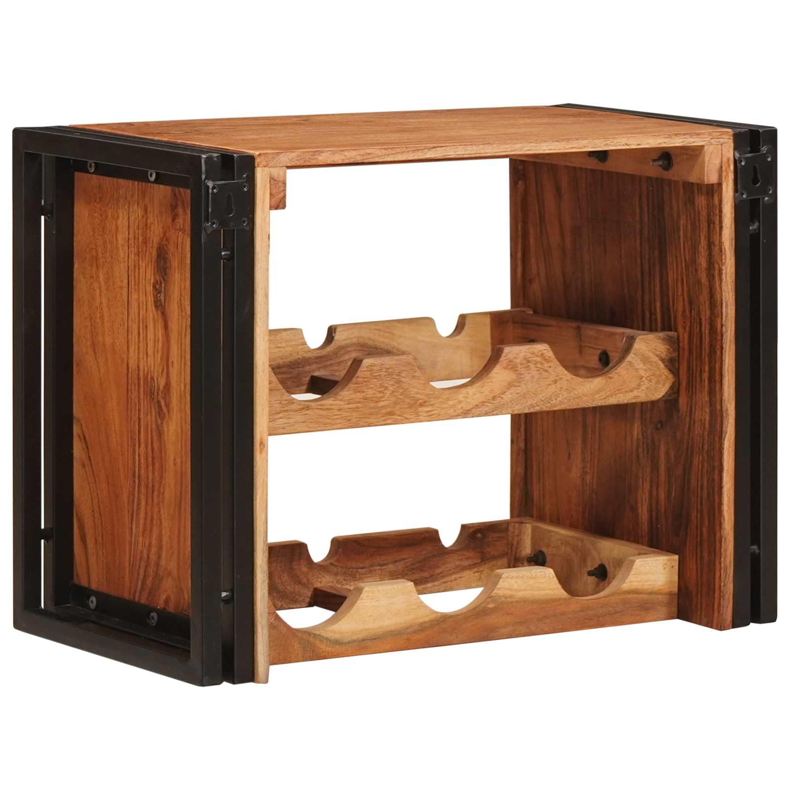 Estantería para vino montada en la pared, madera maciza de acacia 100 x 45 x 33 cm, color marrón, diseño industrial con marco de hierro para un almacenamiento estable y un encanto rústico