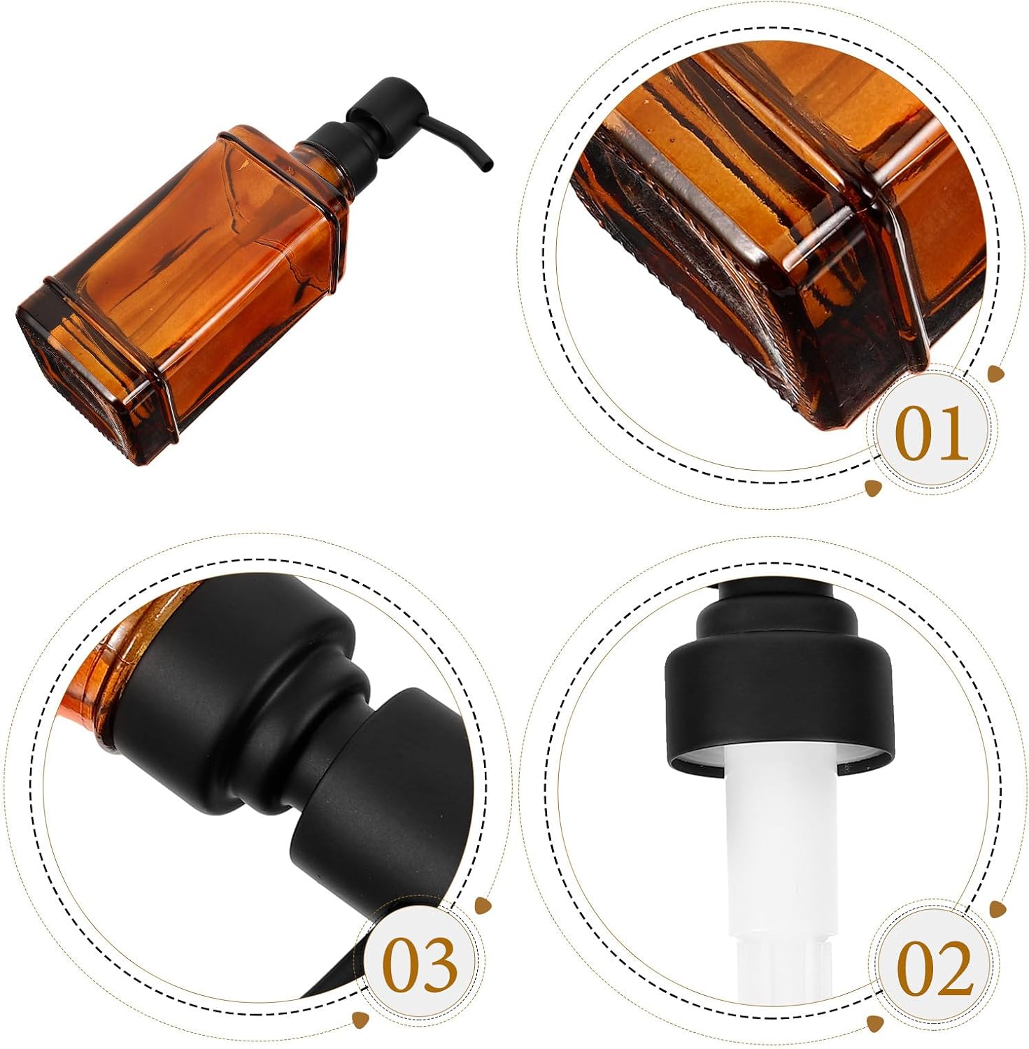 Glass Soap Dispenser Bottle 300ml Pump Liquid Container Press Lotion Shampoo Conditioner Refillable for Bathroom Shower Use