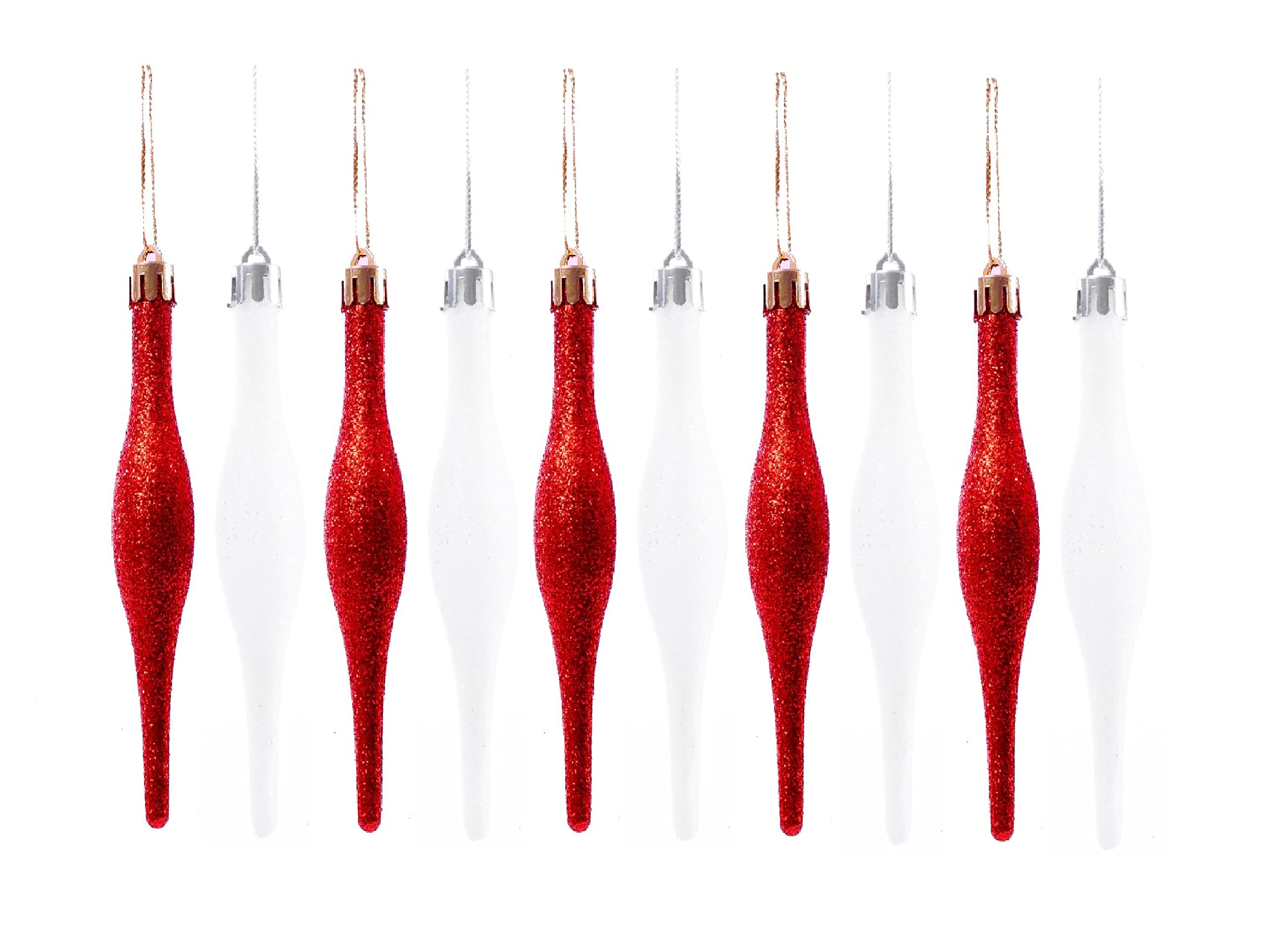 Simply Products 10 Droplet Baubles - Great Christmas Tree Decoration, Matte & Glitter Icicle Baubles (Red & White Glitter) - Image 2