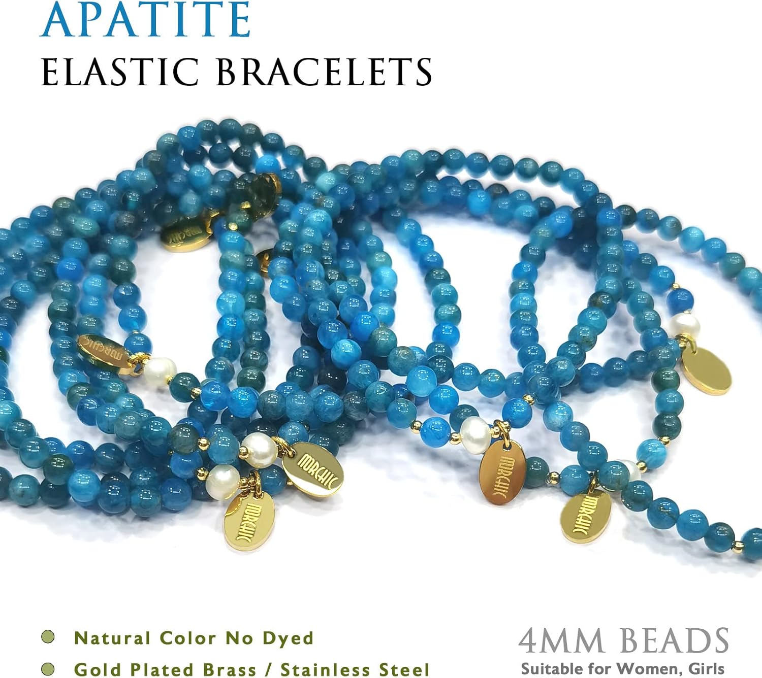 Morchic 4mm Natural Gemstone Beads Stretch Bracelet for Women, With Freshwater Pearls, Energy Gem Birthday Gift for Her 7.2”