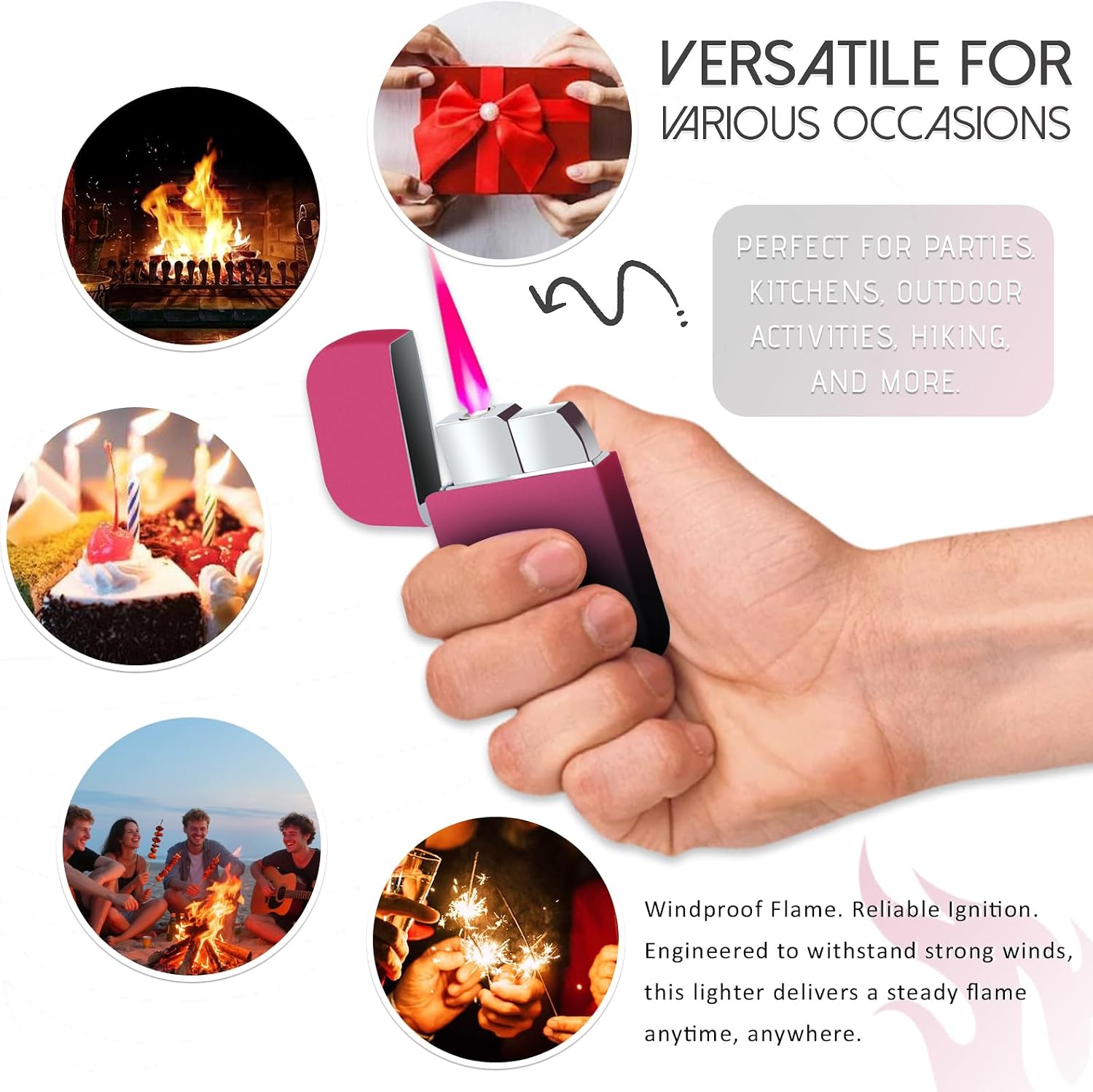 2 Pack Torch Windproof Pink Flame Lighter,Cute Refillable Butane Pocket Pink Lighter for Women/Man, Daily Use,Birthdays, Anniversary,Camping,Candle (Butane Not Included)(Black&Pink) image 2