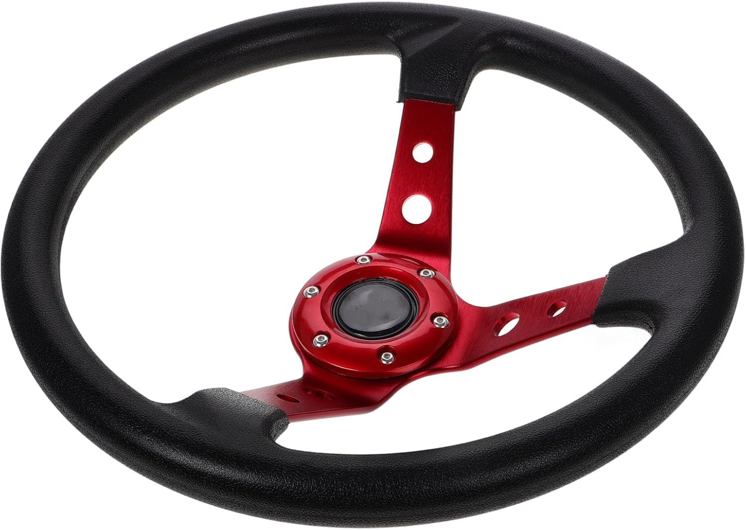 14 Inch Dish Deep Racing Steering Wheel, Red PU Grip