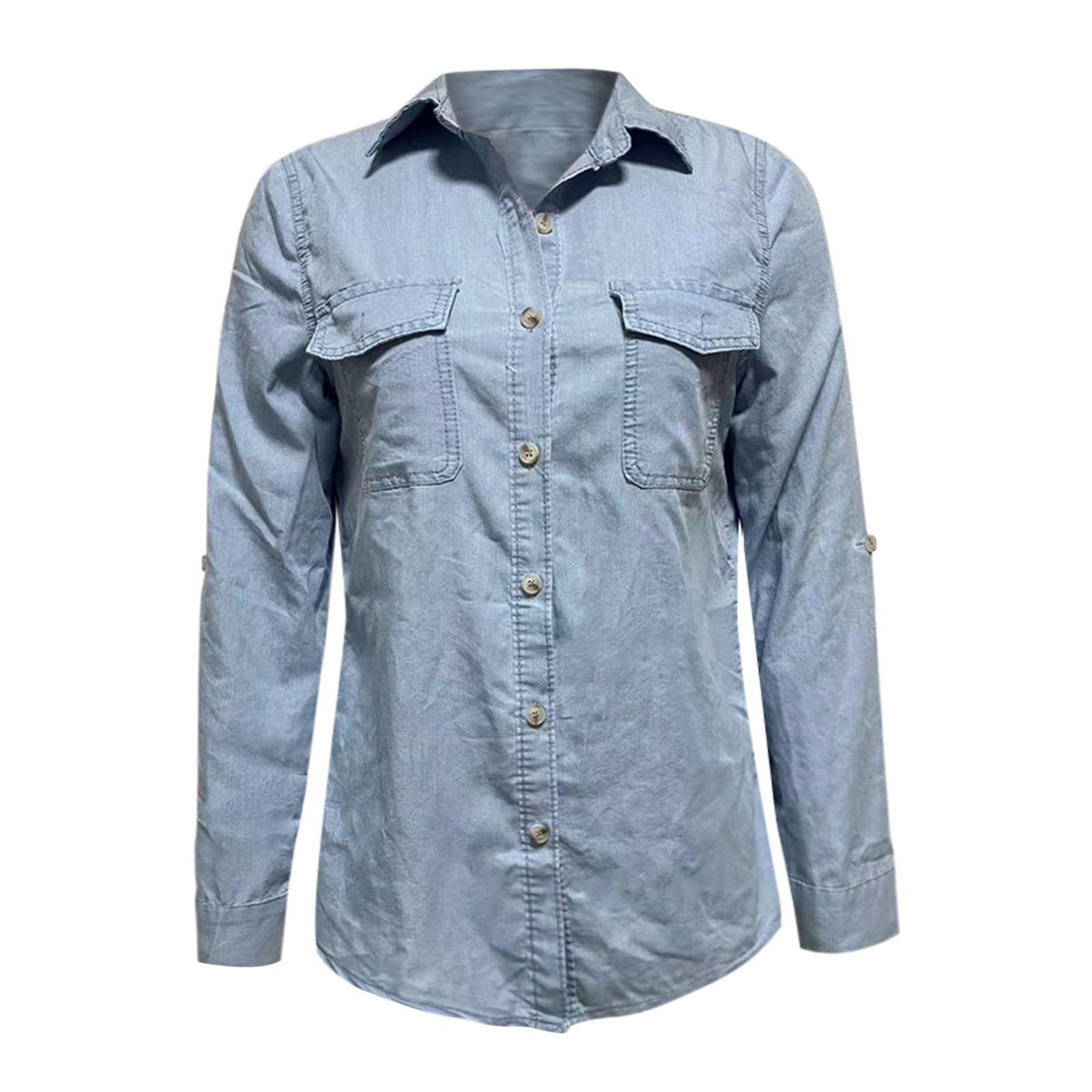 T-shirt à manches longues pour femme, élégant, en coton, pour l'été, oversize, col en V, couleur unie, fermeture avant, chemisier surdimensionné, pour le travail, tunique classique