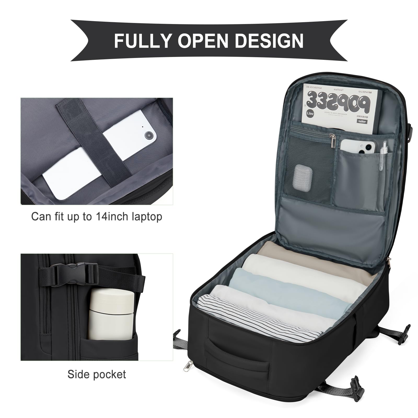 SZLX Zaino Ryanair 40x20x25 Sottovuoto Bagaglio a Mano 40x30x20 Sottovuoto Zaino da Viaggio 45x36x20 Easyjet Donna Cabina Borsa da Viaggio Uomo Zaino Laptop 14 Pollici Impermeabile Travel Backpack