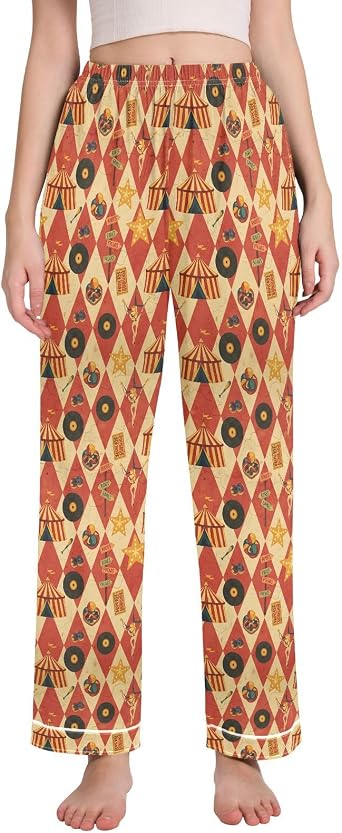 Womens Pajamas Pants Lounge Pants for Sleep & Home - Retro Acrobatic Troupe - S