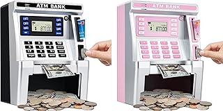 ATM Piggy Bank for Kids, ATM Machine for Real Money with Debit Card, Bill Feeder, Coin Recognition, Balance Calculator, Electronic Savings Safe Box, Gifts for Teen Boys Girls