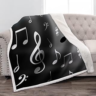 Jekeno Music Note Sherpa Blanket Print Throw Black Blanket Soft Comfortable for Music Lover Gift Sofa Chair Bed Office 50"x60"