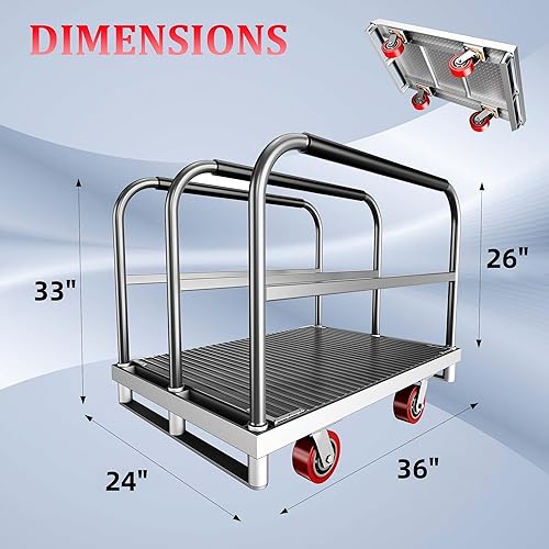 Miniatura 2 de Camión de panel resistente 2 en 1, carrito de plataforma de 36 x 24 pulgadas con alfombrilla de goma y 3 pasamanos, carrito de madera y paneles de