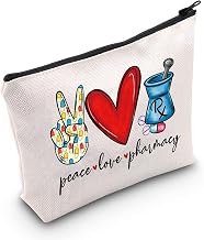 LEVLO Pharmacist RX Cosmetic Make up Bag Pharmacy Technician Gift Peace Love Pharmacy Makeup Zipper Pouch Bag For Graduation Birthday (Peace Love Pharmacy)