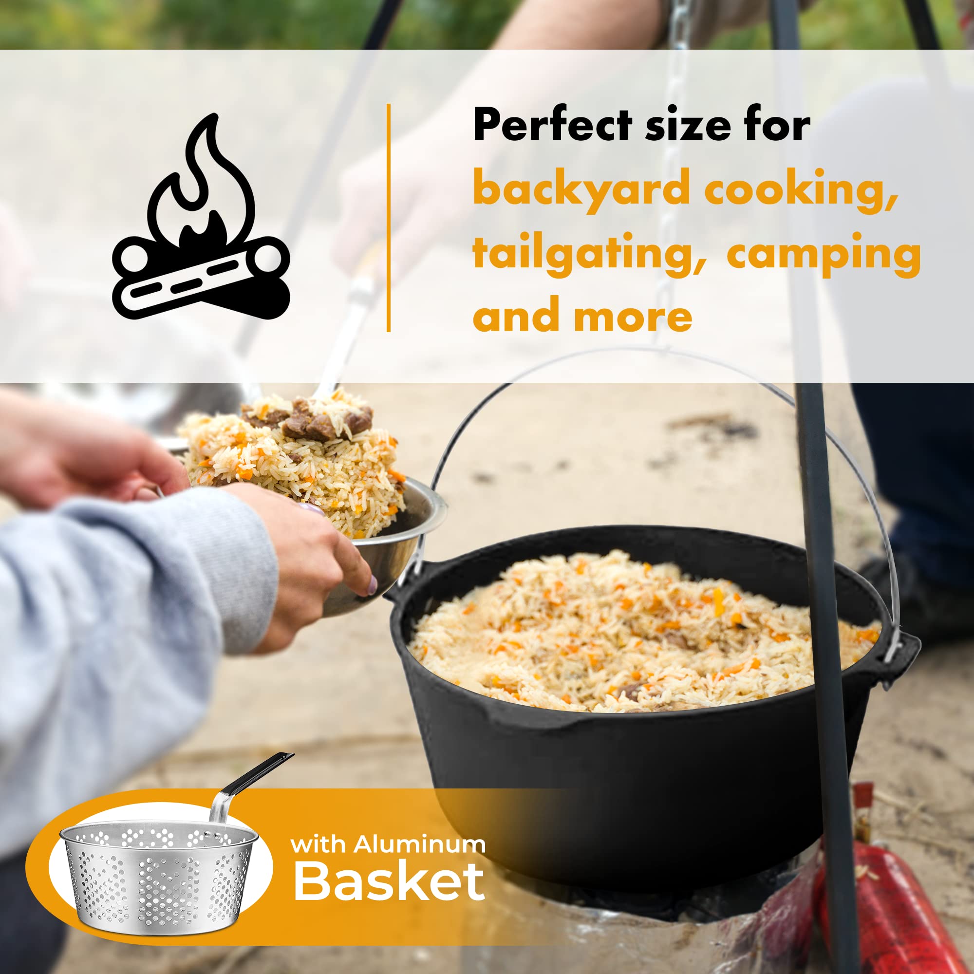 PreSeasoned Cast Iron Fish Fryer 9 Quart Stock Pot Dutch Oven with